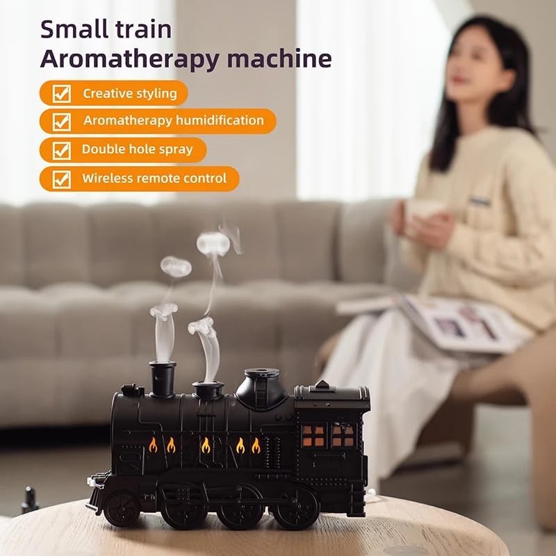 Black train aroma diffuser in a living room setting